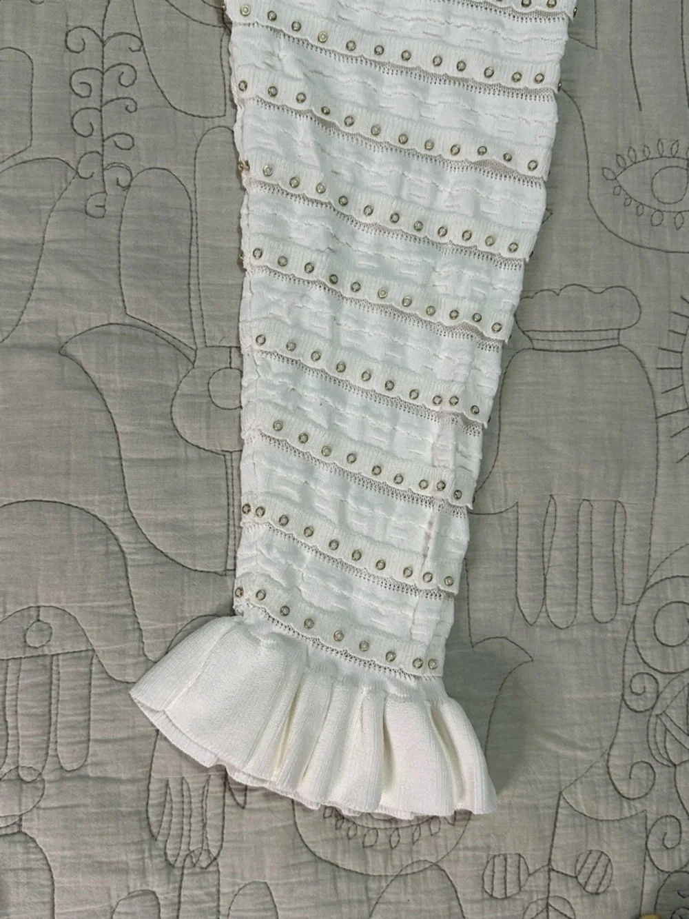 Sandro Beaded Knit Maxi Dress Size 42 Cream Faux Button Front - Picture 11 of 13